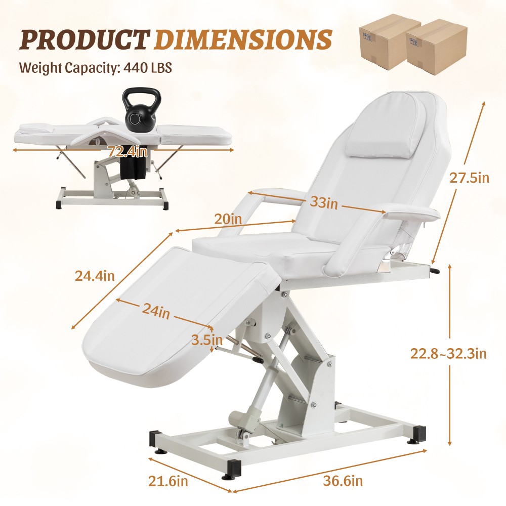 Electric Salon Bed 440LBS Massage Table Remote Control Adjustable PU Leather