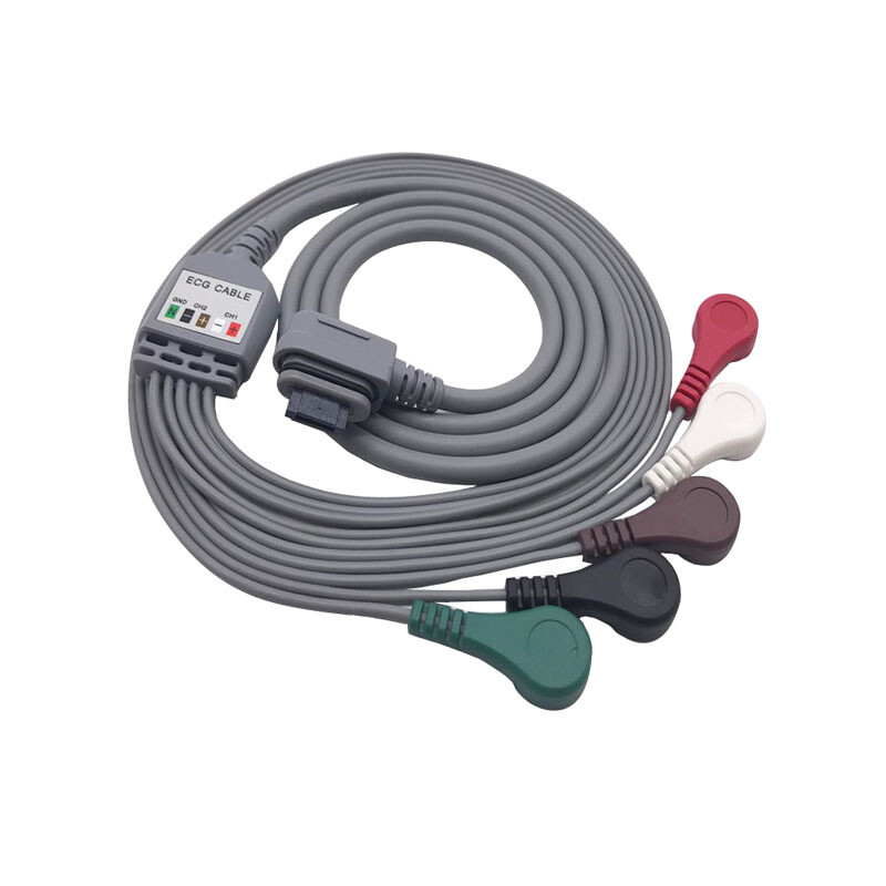ECG Telemetry Leadwire Holter Cable 5-Leads Snap Compatible with GE SEER Light