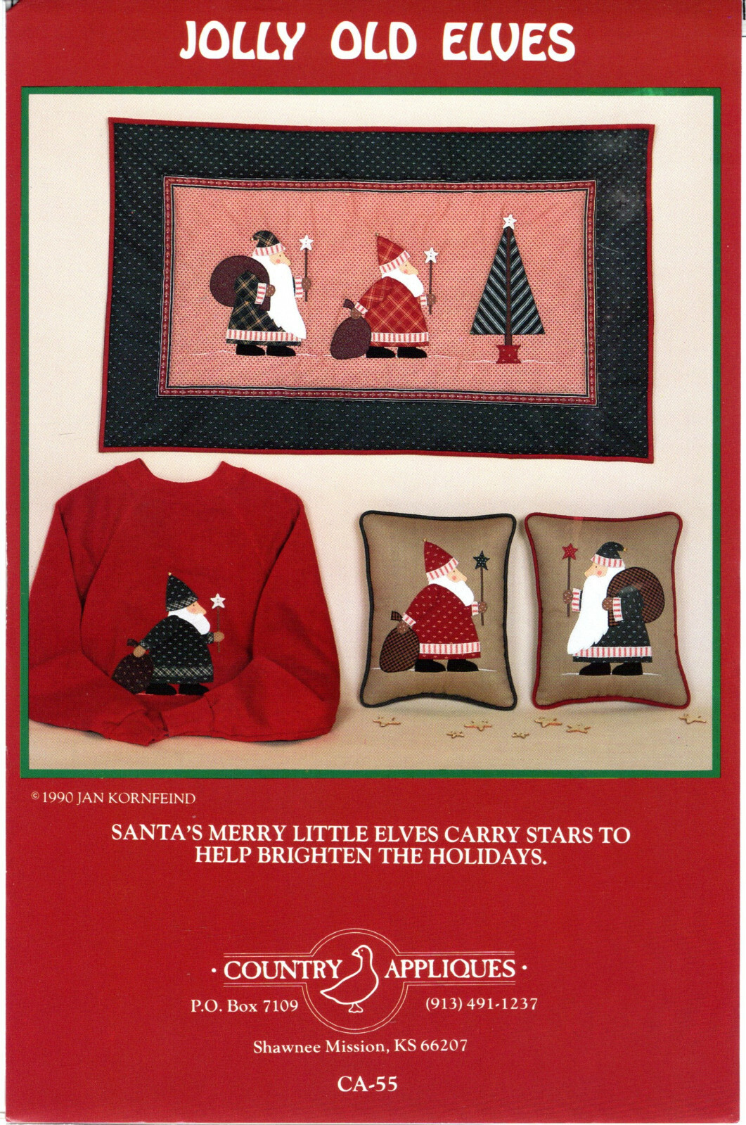 "Jolly Old Elves" ©1990 Country Appliques Craft Pattern CA-55 Pillow Wall Hangin