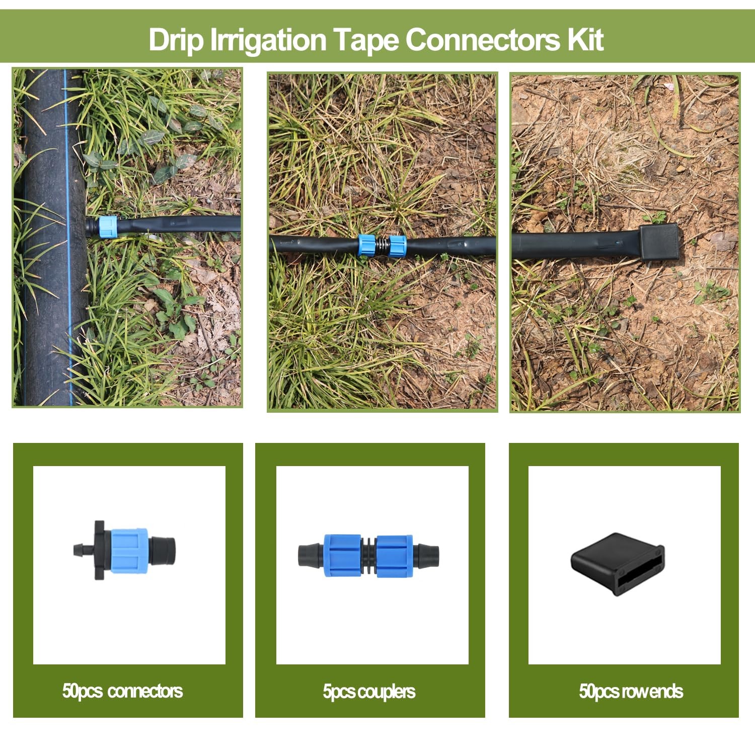 105PCS 5/8" Drip Irrigation Tape Connector Fitting Kit Include 50PCS Connecto...