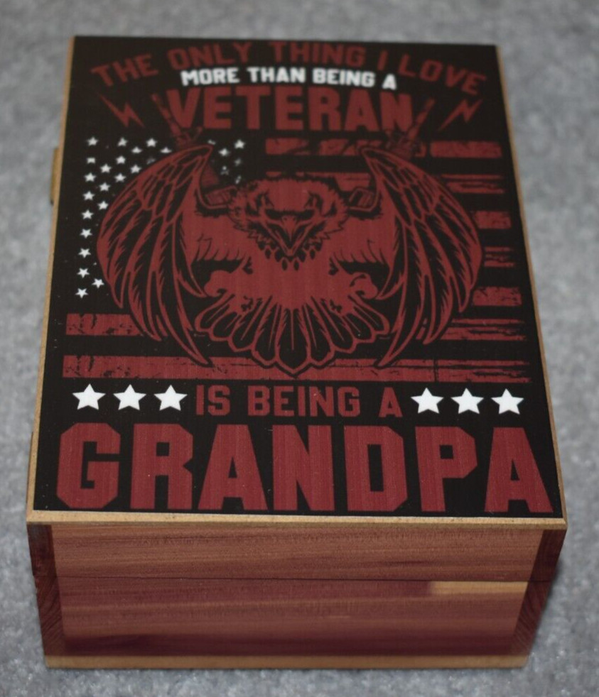 #97098 VETERAN AND GRANDPA KEEPSAKE JEWELRY WOOD CEDAR BOX 4.5" X 6"
