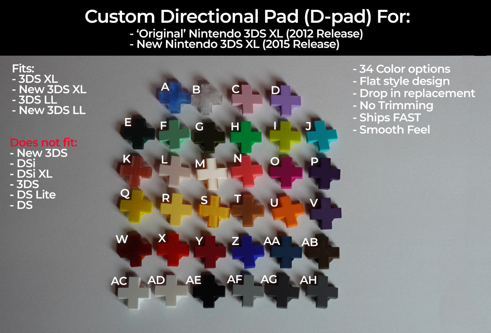 Custom Flat D-Pad (Dpad) for Nintendo 3DS XL  AND New 3DS XL – 9 Colors USA