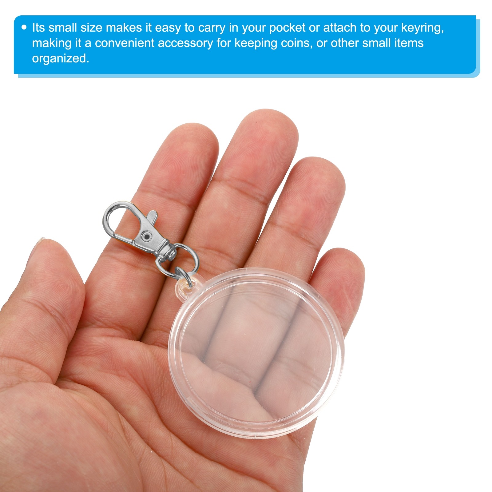 Plastic Coin Keychain Holder, 3pcs Round Coin Case, Silver