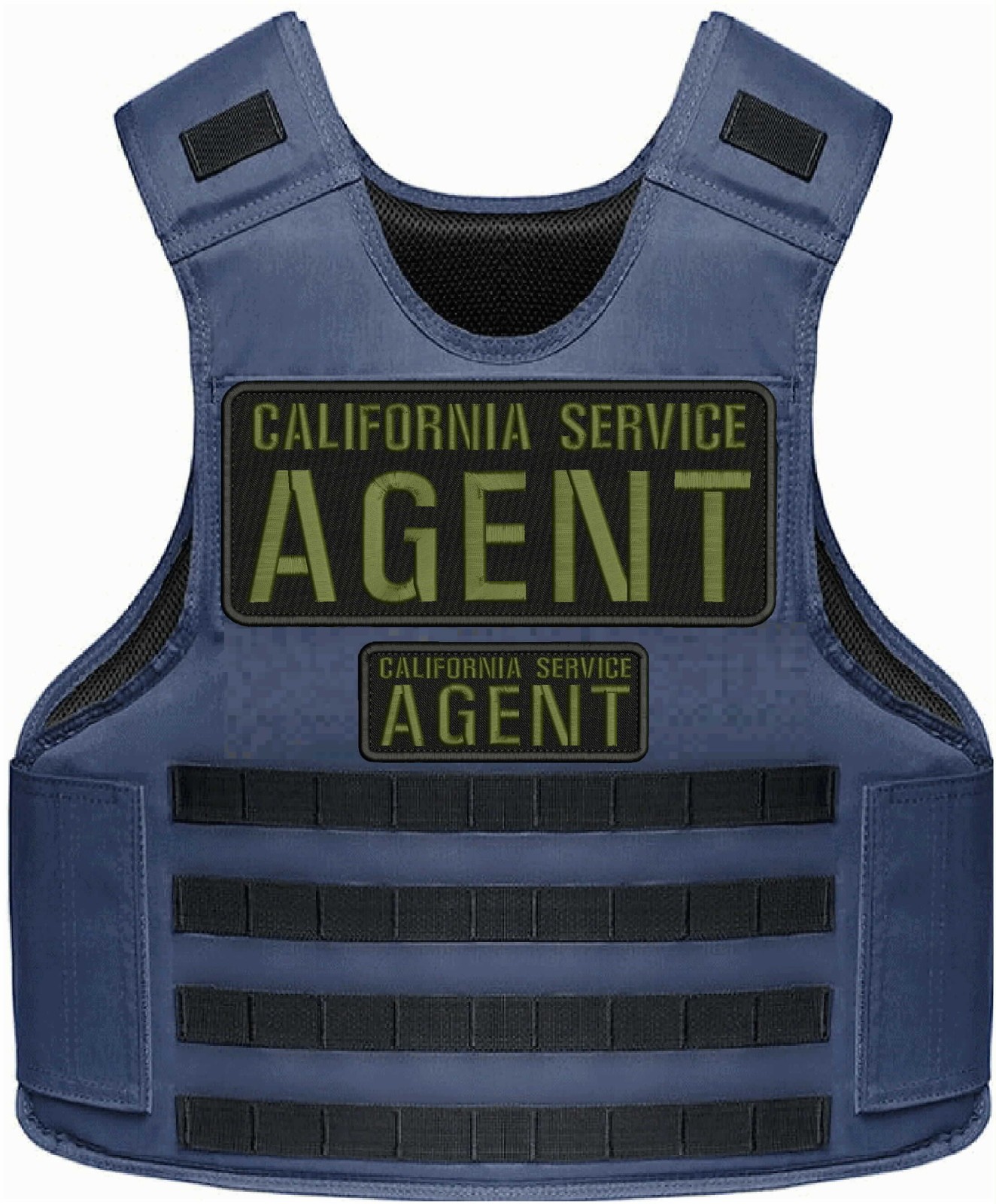 CA SERVICE AGENT EMBROIDERY PATCH 4X10 AND 2X5 VELCR@ ON BACK OD GREEN ON BLACK