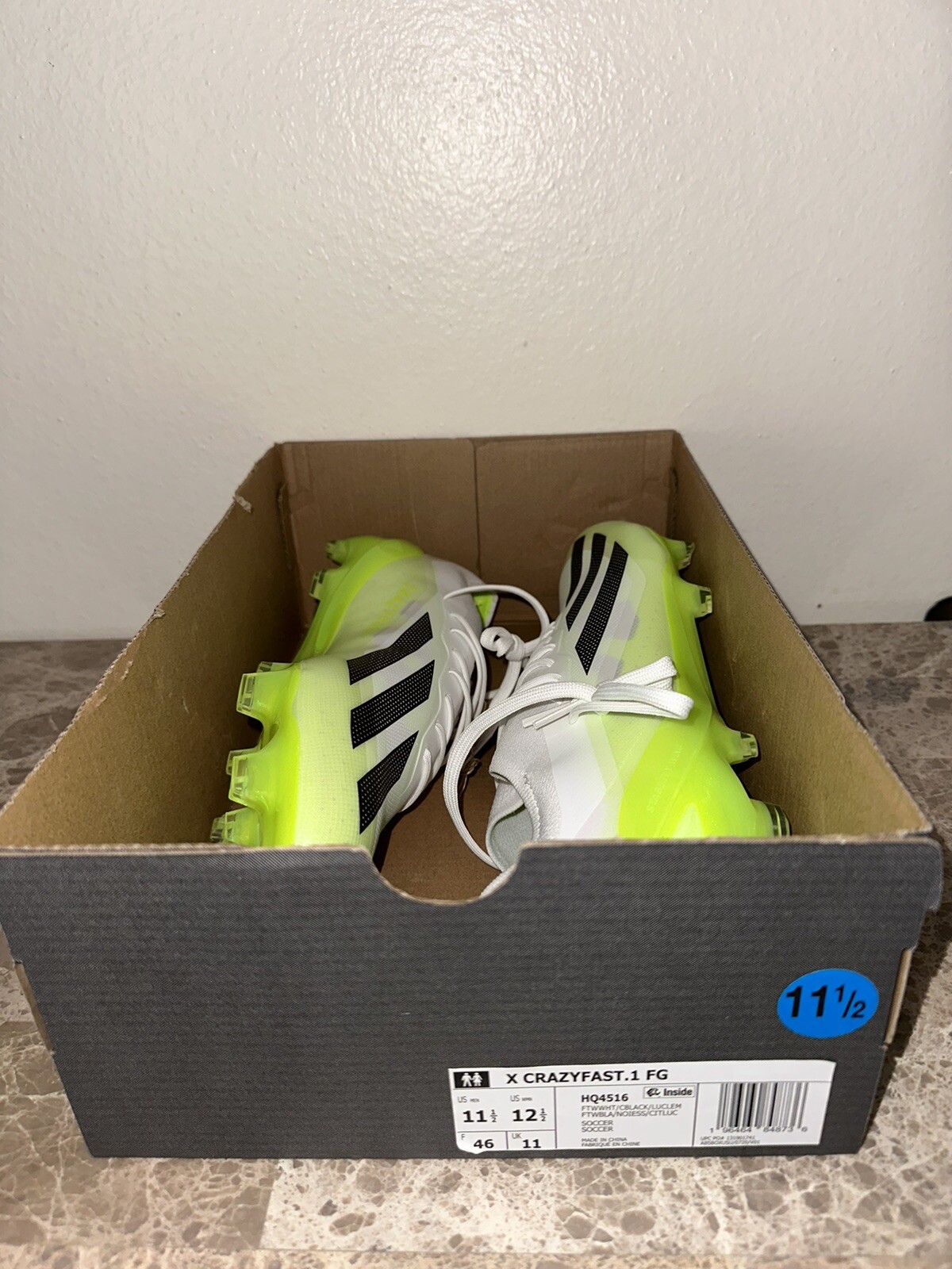 Adidas X Crazyfast.1 FG Lemon Green White Mens Soccer Cleats HQ4516 Size 11.5