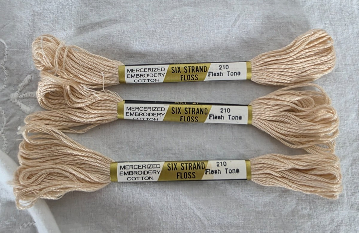 Vintage Lily Craft Flesh Tone 210 Set of 3 Embroidery Floss Cotton Mercerized