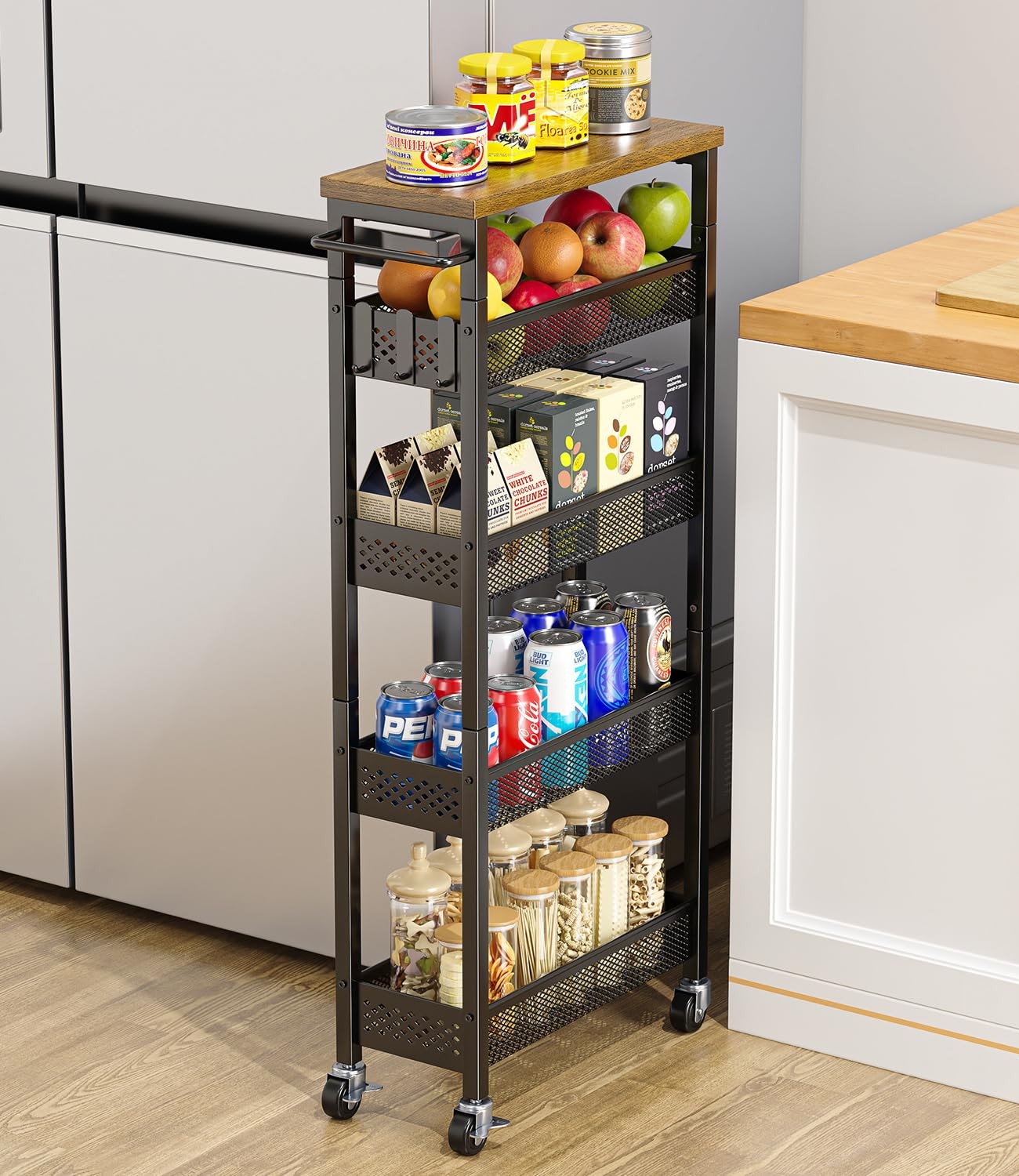 Slim Storage Cart 5 Tier Narrow Kitchen Rolling Cart on Wheels for Small Spac...