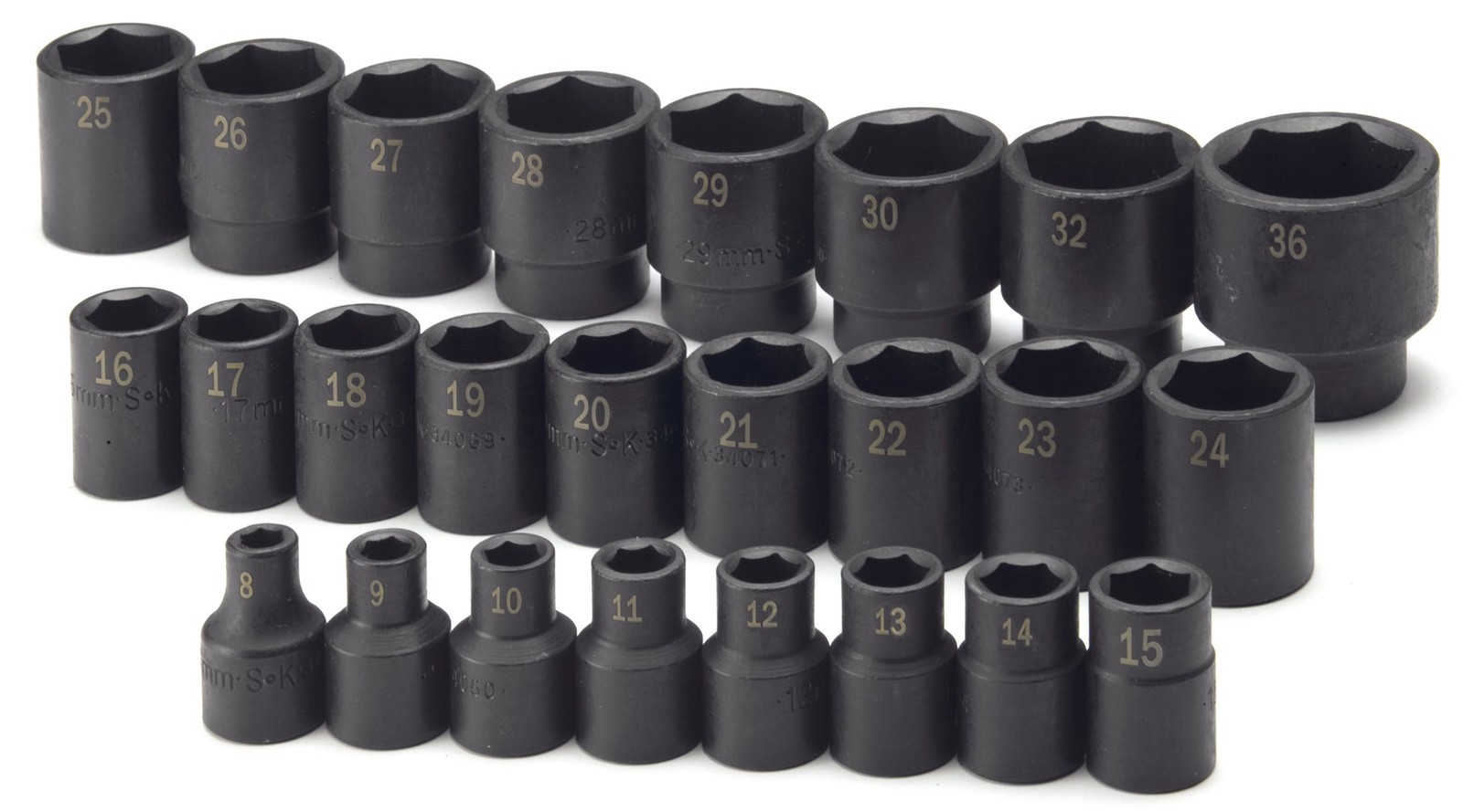 SK Tools 25-Piece 1/2" Drive 6 Point Standard Metric Impact Socket Set (4037)