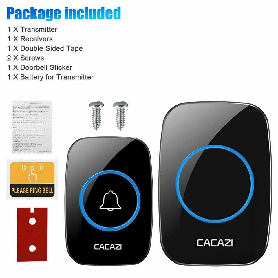 Smart wireless doorbell waterproof plug-in receiver 3 modes adjustable volume