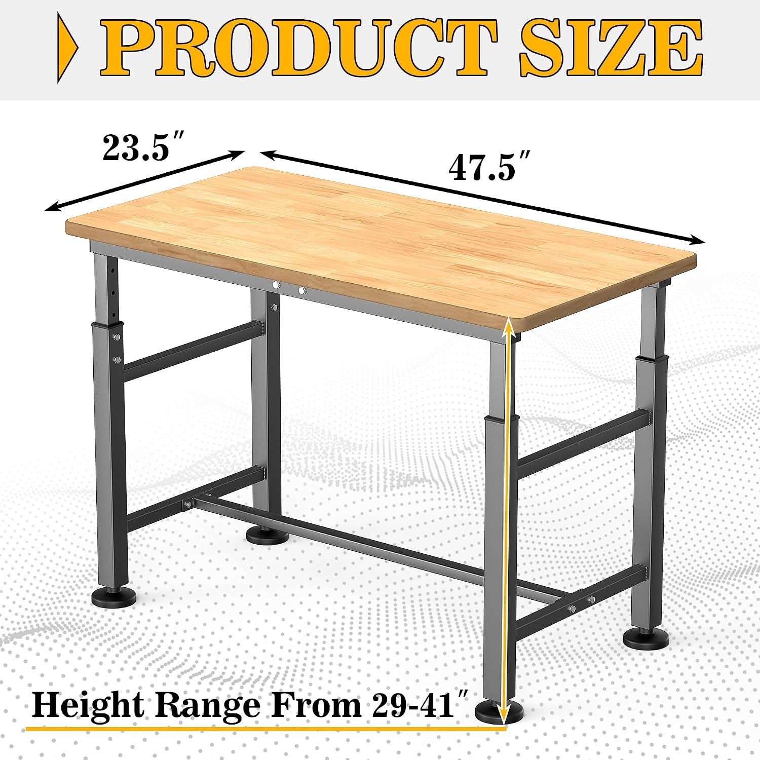 Rubberwood Adjustable Work Table - 47.5" Heavy Duty with Durable Steel Frame
