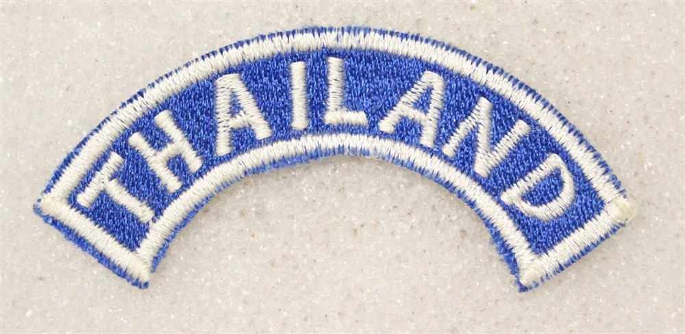 Army patch 5067: - "THAILAND" Boonie Hat tab - white on blue w/cut edge