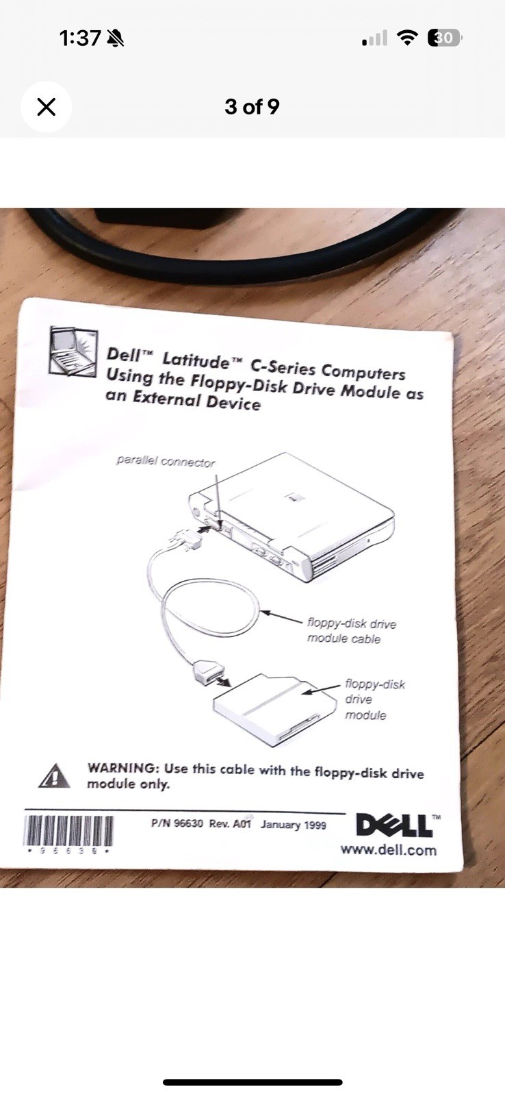 Vintage Dell Latitude C-Series Floppy Disk Drive Module Cable External Device