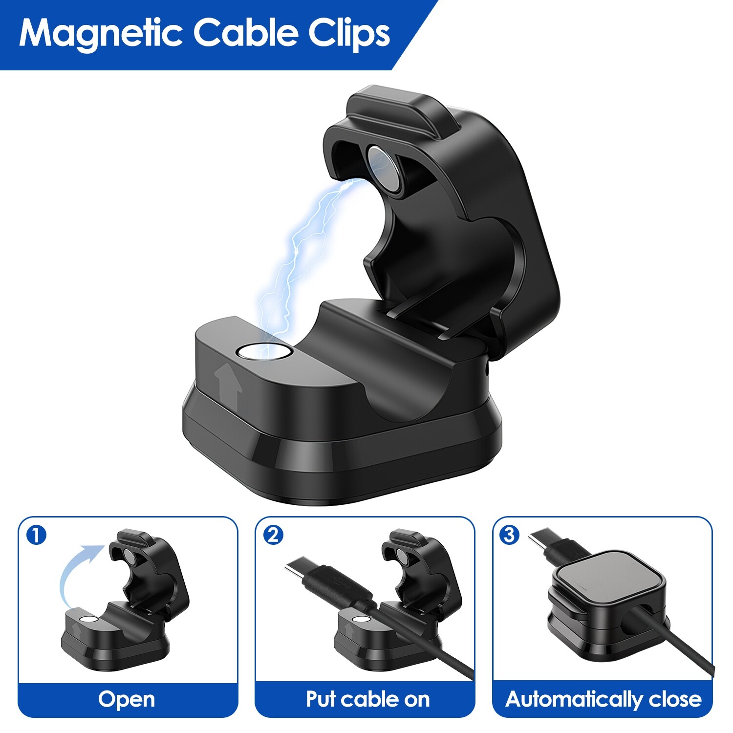 Magnetic Cable Clips Wire Organizer – 6 Pack Black – Cord Management