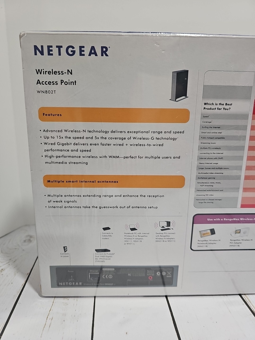 NIB NETGEAR WN802T v2 Wireless-N Access Point NEW & Sealed