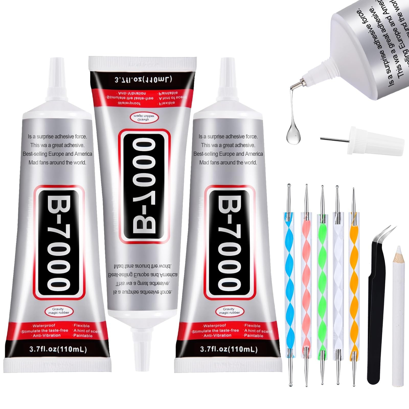 3 PCS 110ml B7000 Glue Clear with Precision Tip, Bedazzling Glue, Rhinestone ...