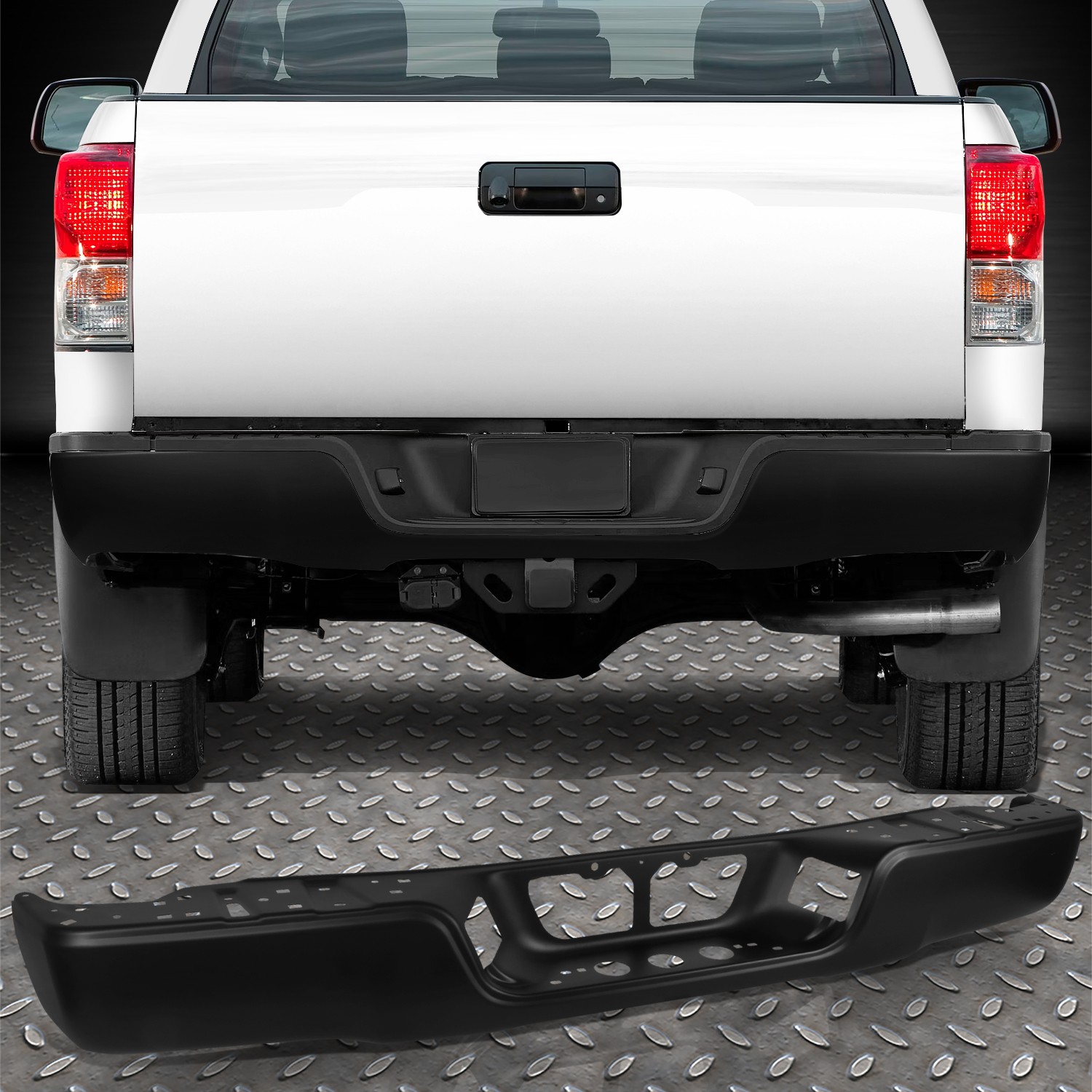 For 07-13 Toyota Tundra Primed Black Steel Rear Bumper Face Bar w/o Sensor Holes