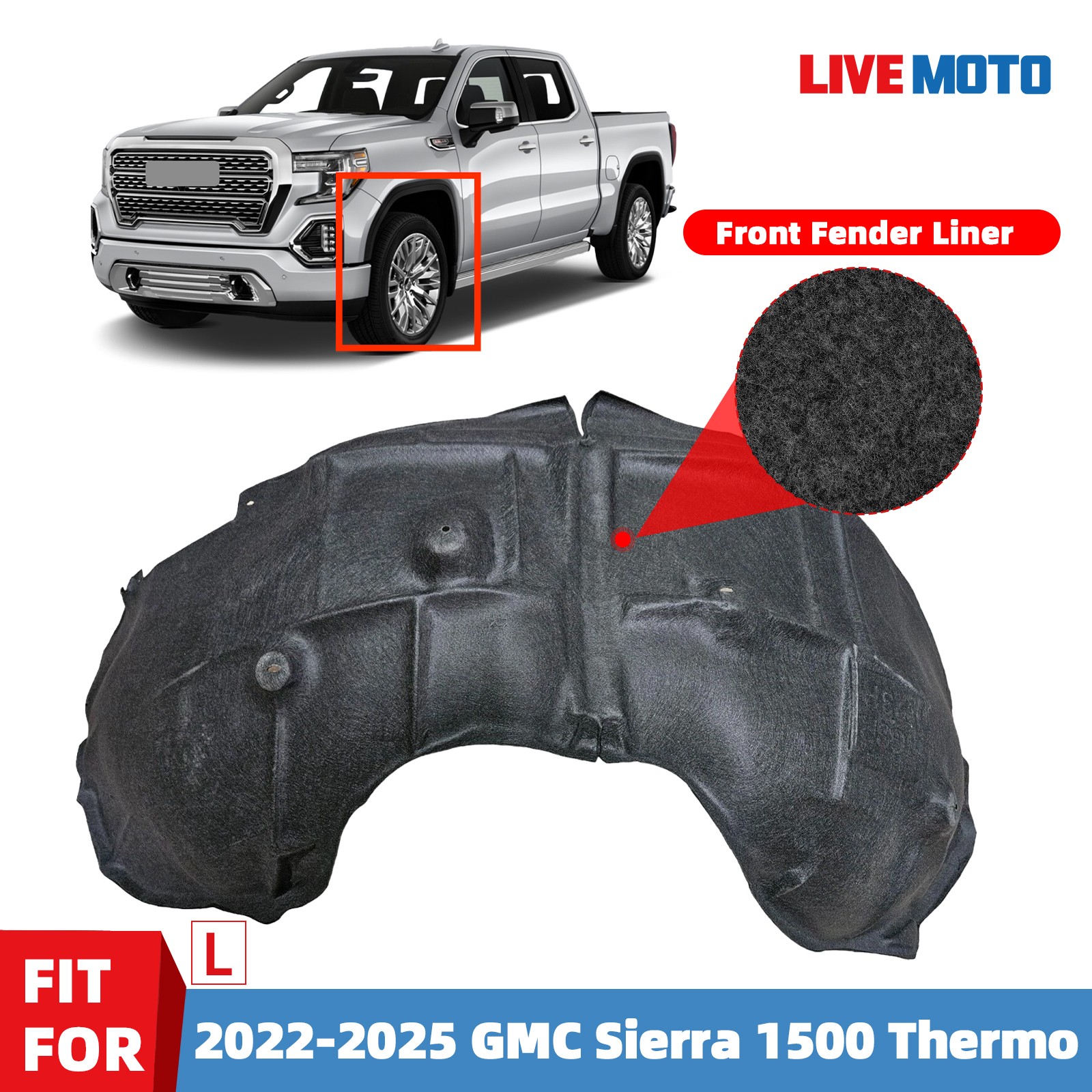 For 2022-2025 GMC Sierra 1500 Thermo Front Fender Liner Inner Panel Left Driver