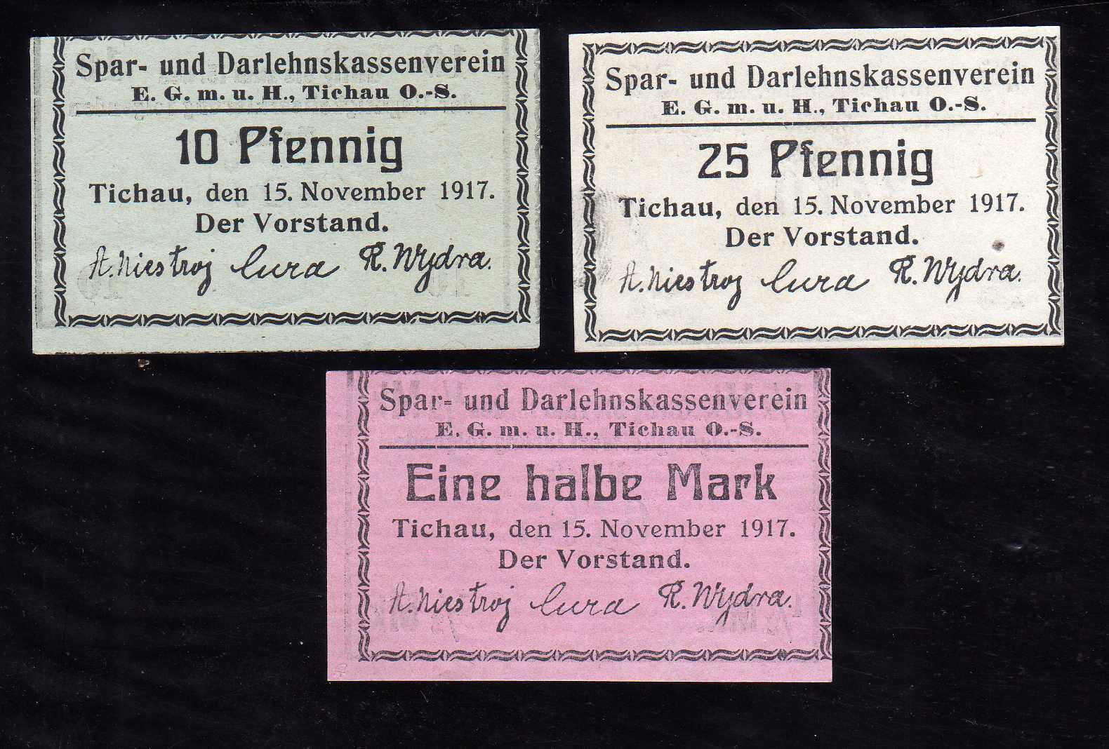 TICHAU   - GERMANY NOTGELD   -    10, 25 PFENNIG, 1/2 MARK