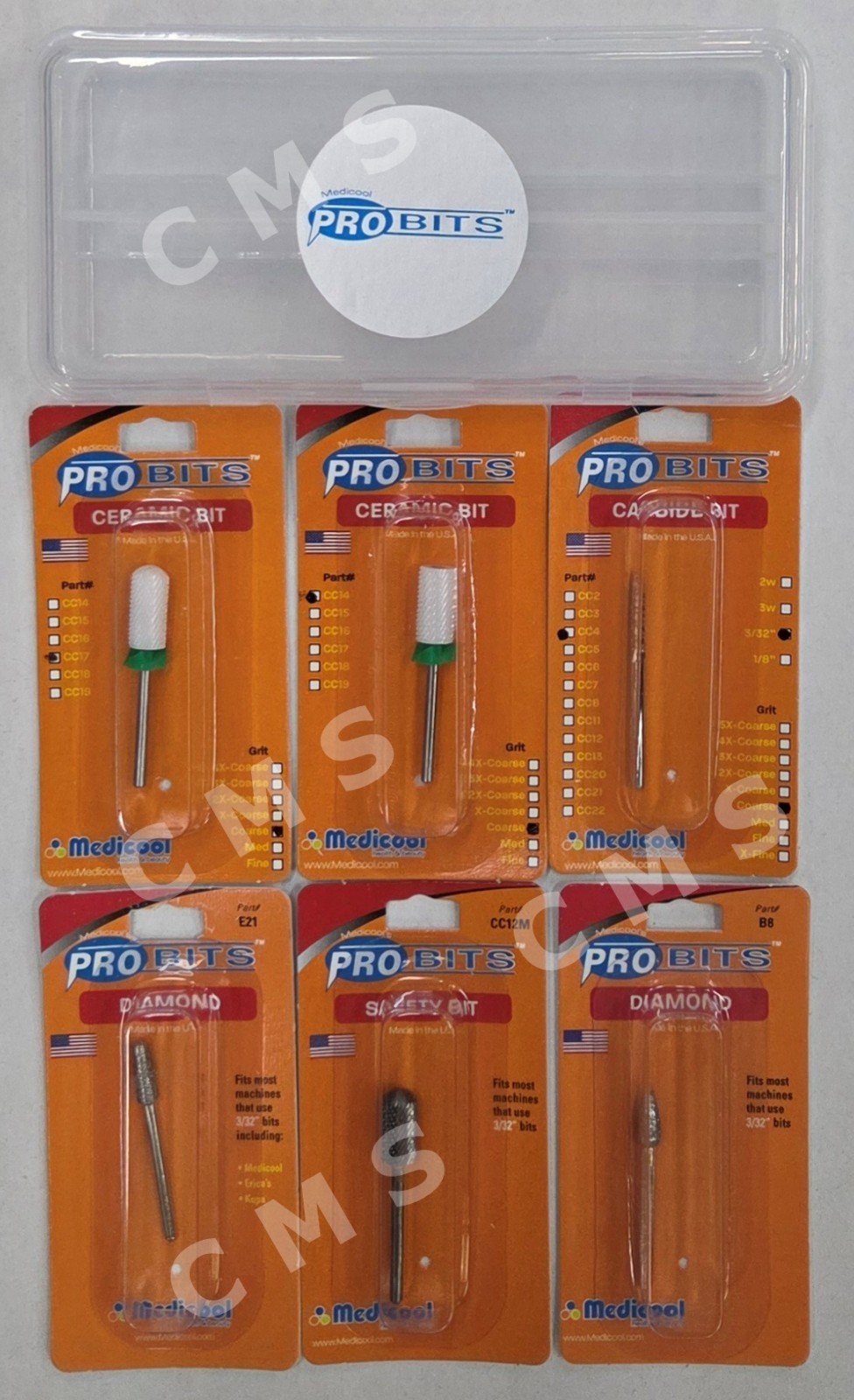 Medicool Pro Bits Podiatry Drill Bur Burr Kit 1 Ceramic Diamond Carbide W/ Case
