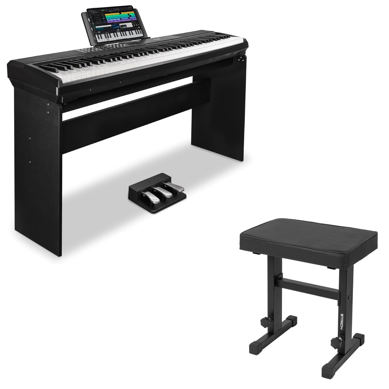 STRICH 88 Keys Weighted Keyboard with Stand, Sustain Pedal and Black