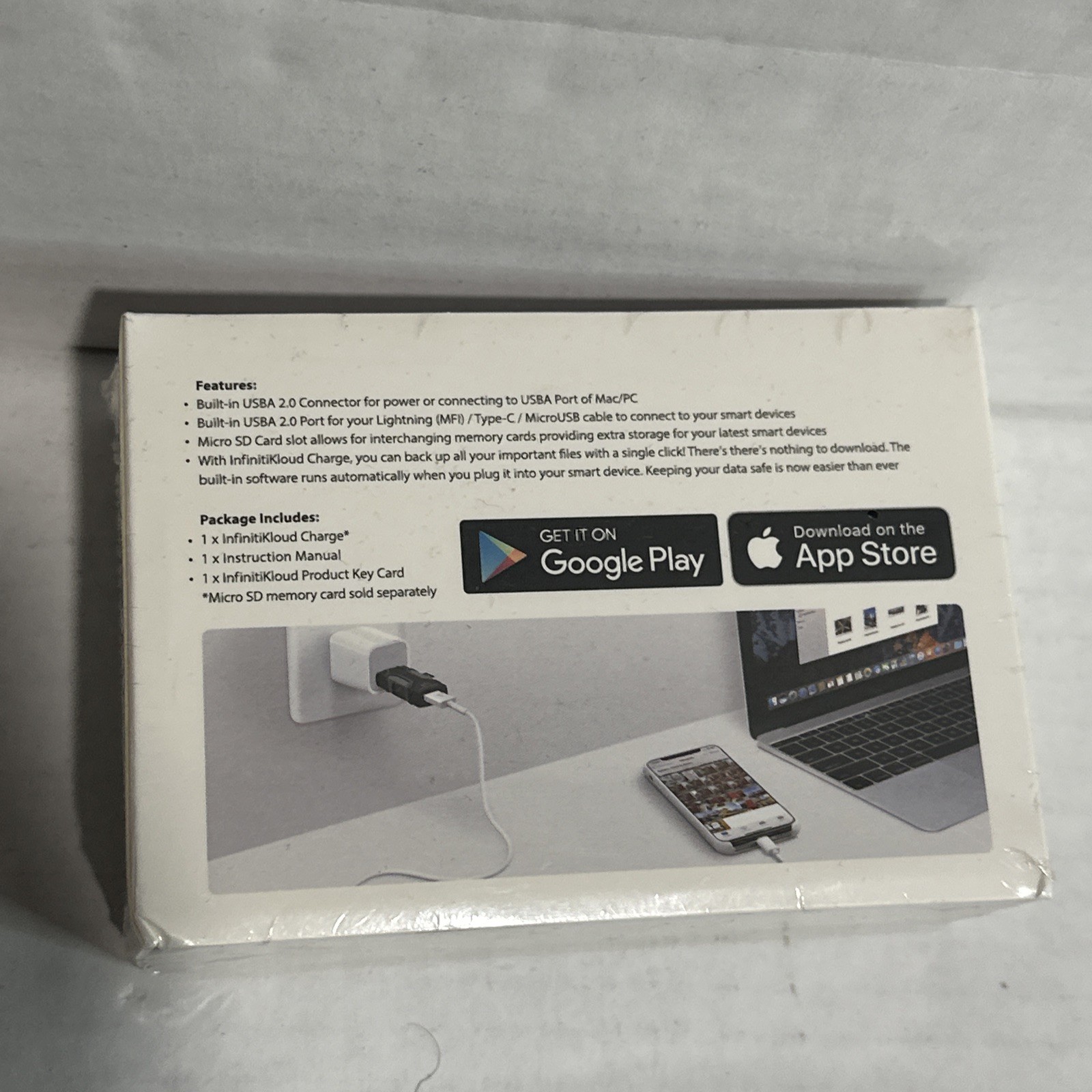 InfinitiKloud Charge USB Drive Compatible with Pc Mac Android IOS Devices