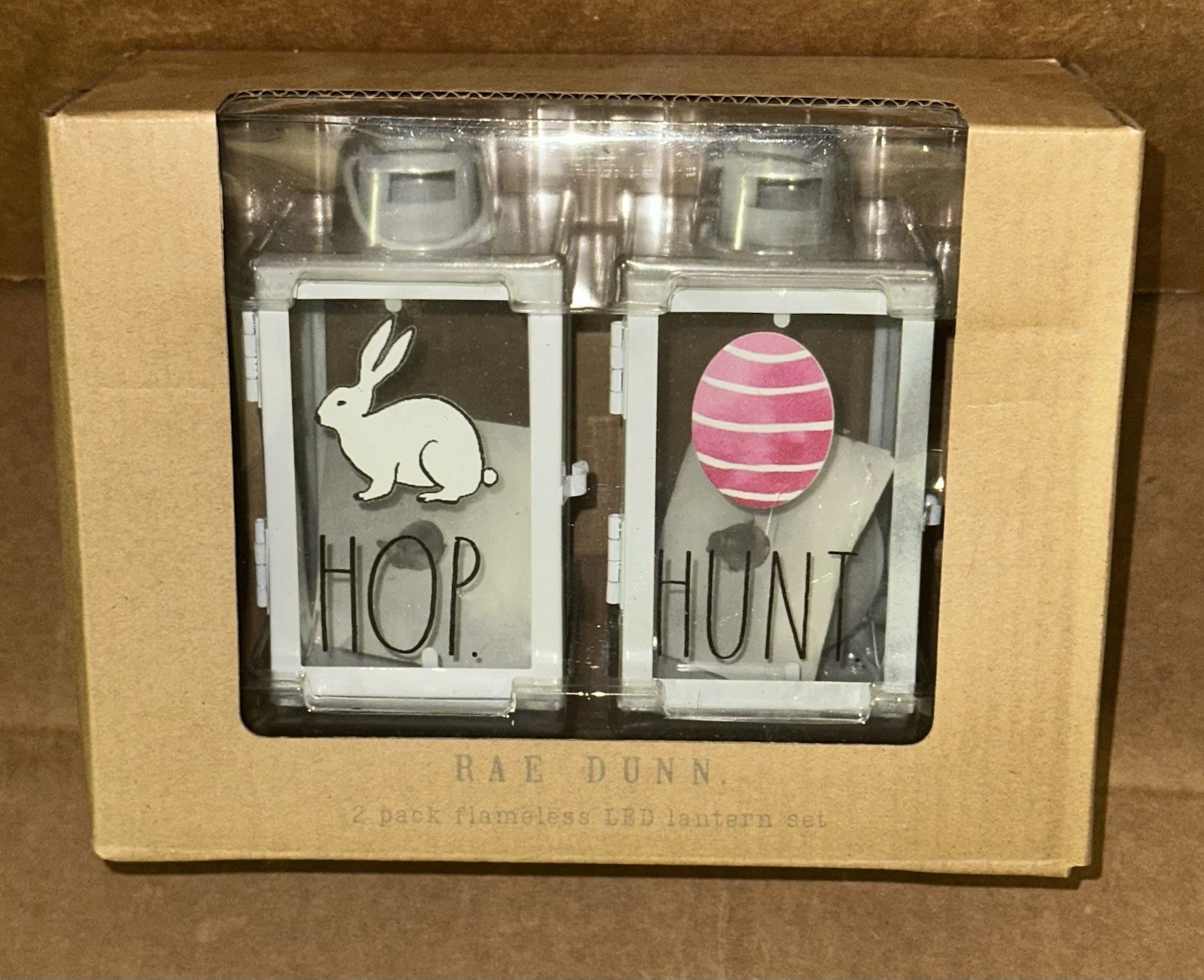 Rae Dunn Hop Hunt Easter Lantern Set 2 Pack Flameless LED Candles Tea Light NEW