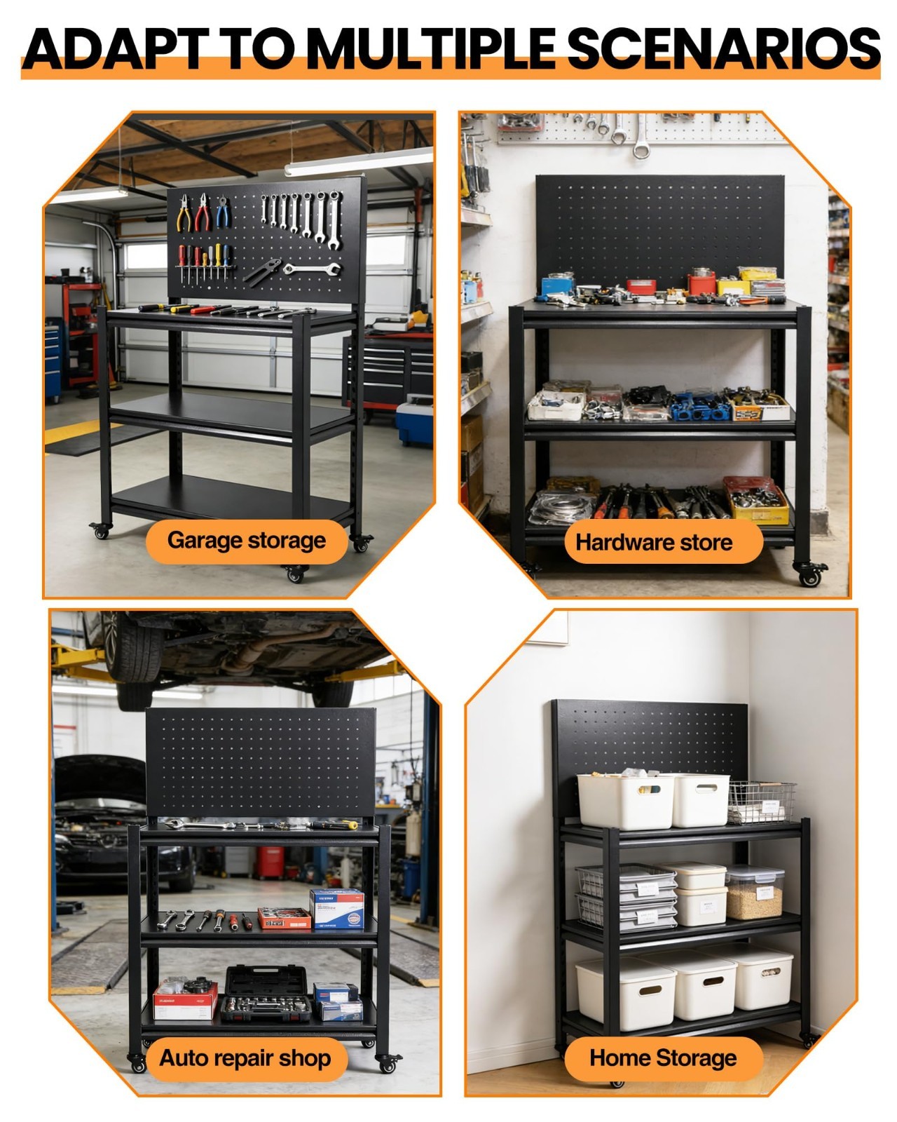 52" Mobile Garage Workbench with Lockable Wheels & Pegboard | Heavy Duty Tool Ta