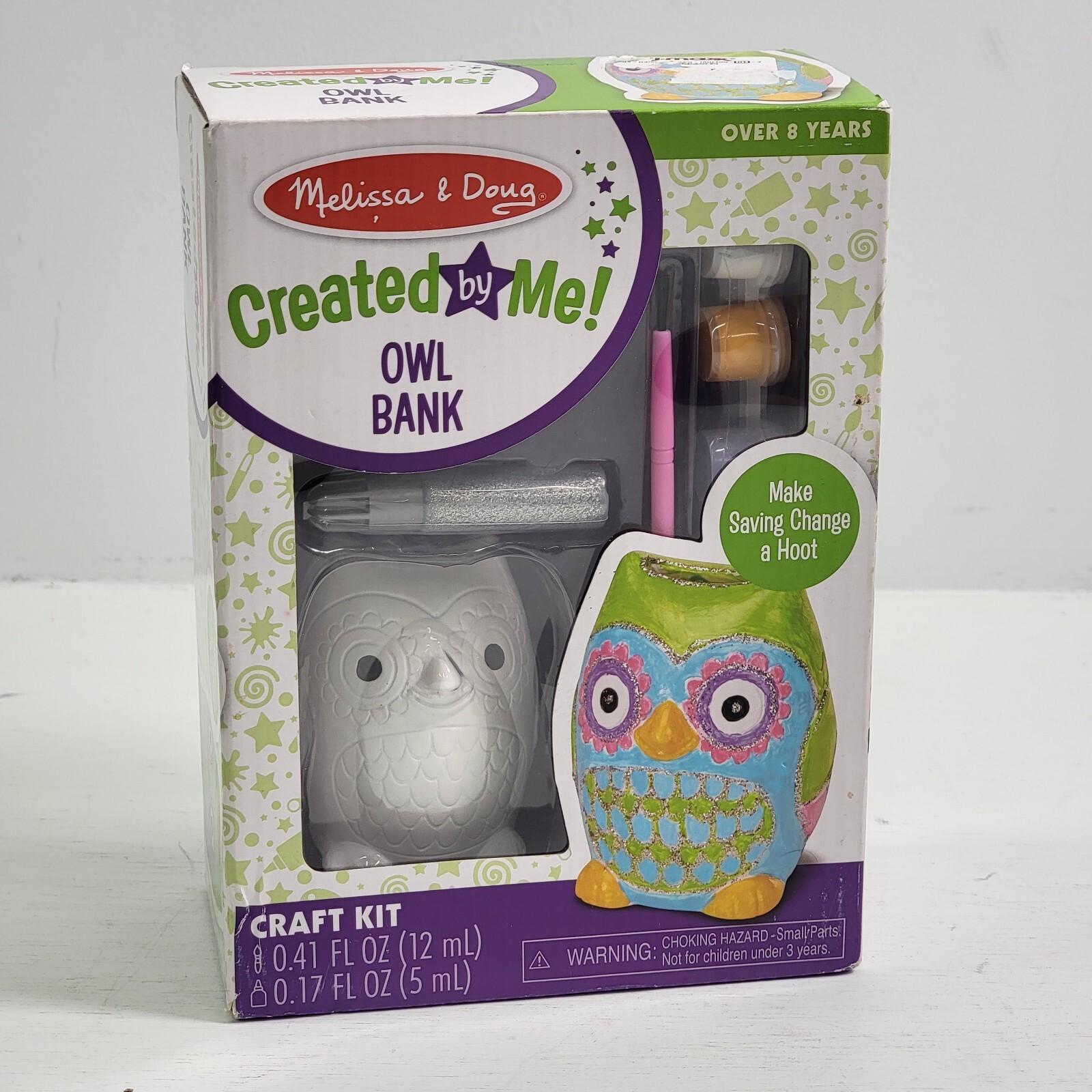 New Sealed Melissa & Doug Created by Me Resin Owl Bank Paint Glitter Craft Kit
