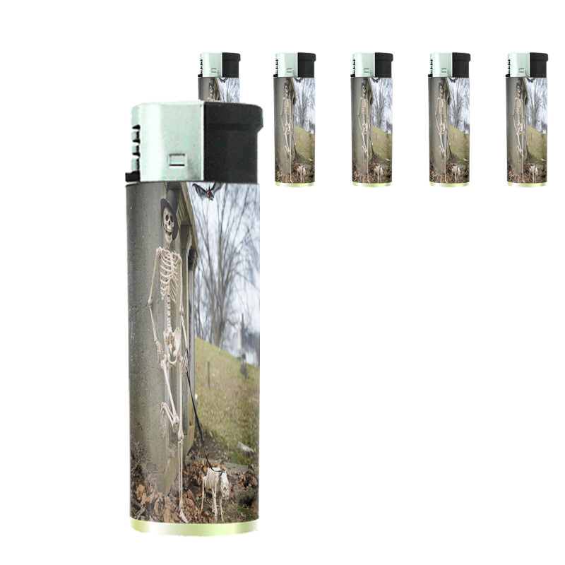 Skeletons D8 Lighters Set of 5 Electronic Refillable Butane Skulls Death