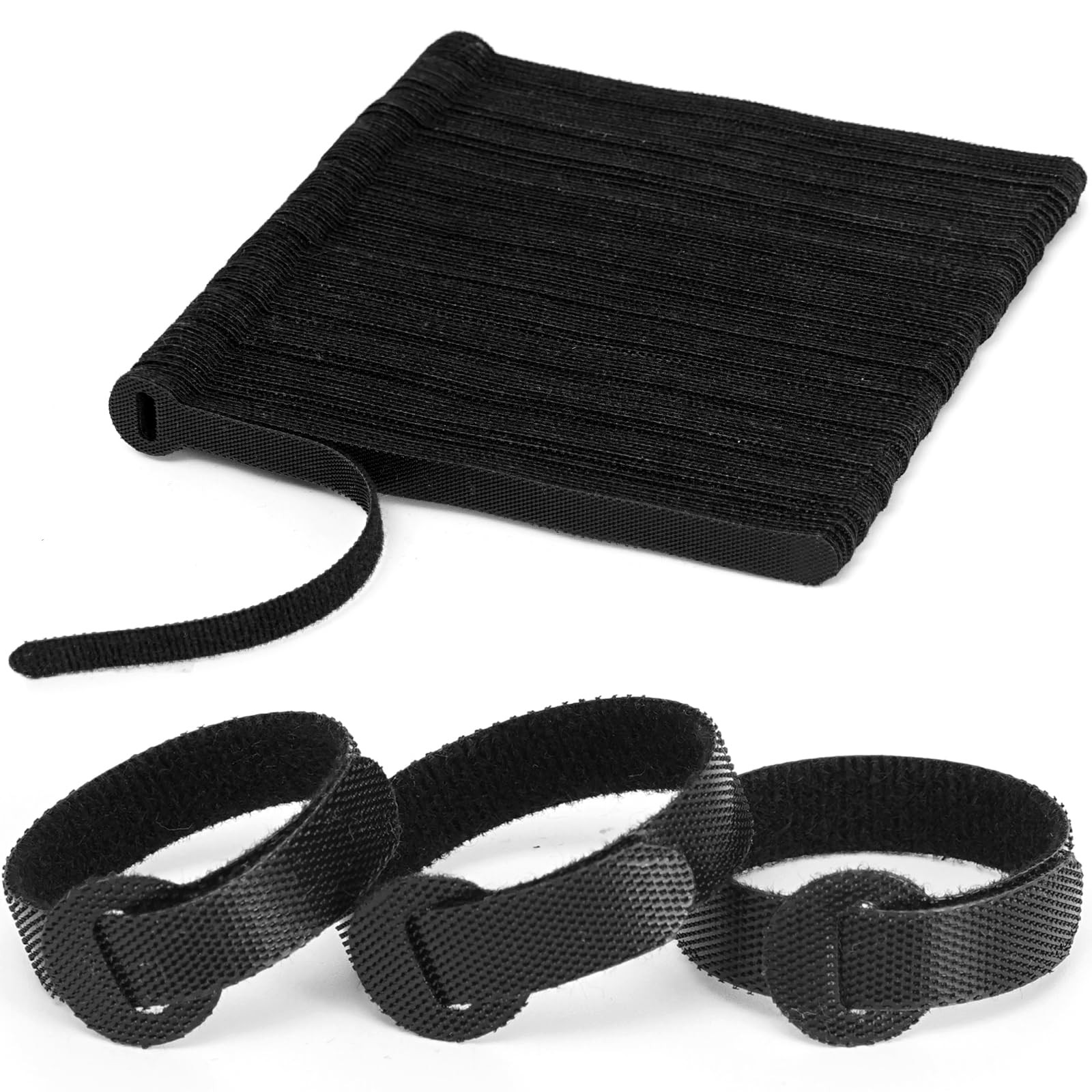150PCS 6 Inch Reusable Cable Ties Hook Loop Organizer Straps Black