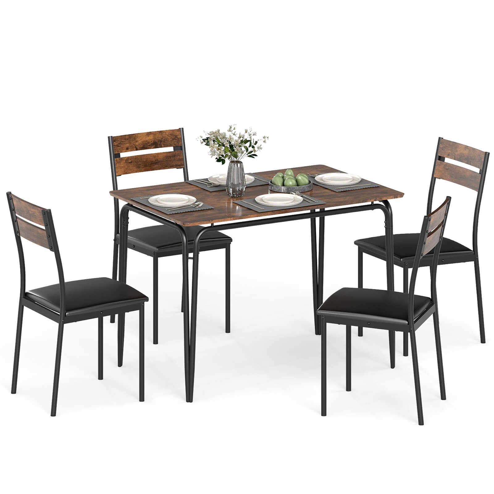 5PCS Dining Table Set, Kitchen Table and 4 Armless Chairs w/ Upholstered Seat
