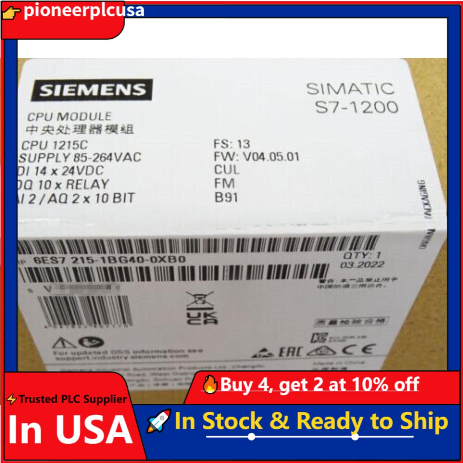 New Siemens 6ES7215-1BG40-0XB0 6ES7 215-1BG40-0XB0 SIMATIC S7-1200 CPU 1215C