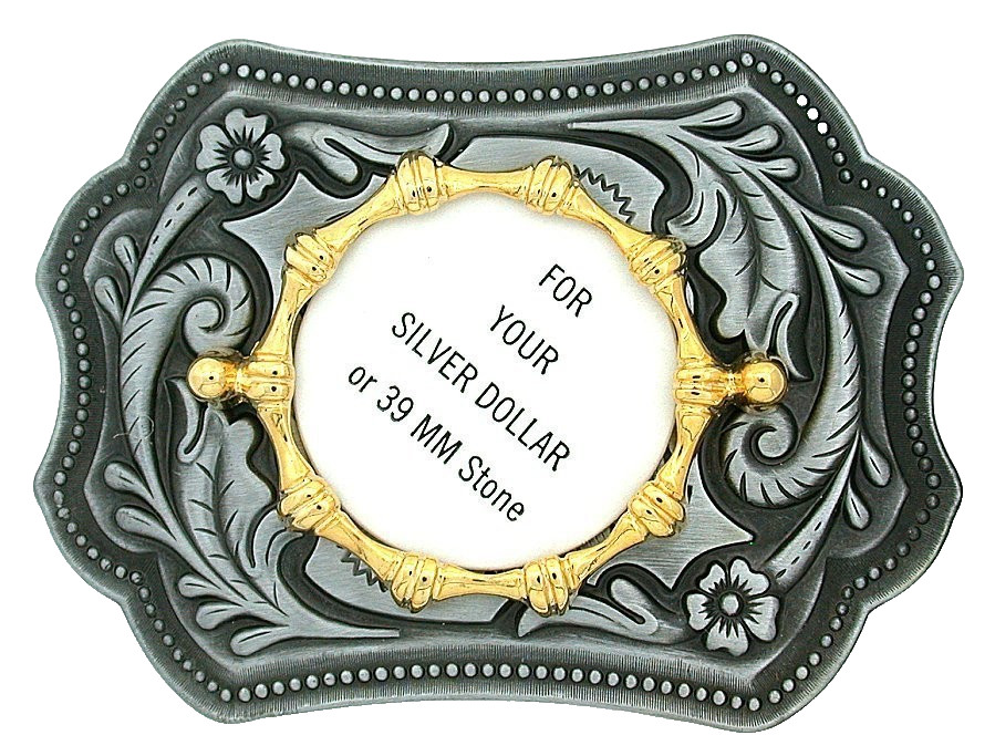 Silver Dollar 39mm Cab Pewter Silver Color Large Southwest Belt Buckle Mounting