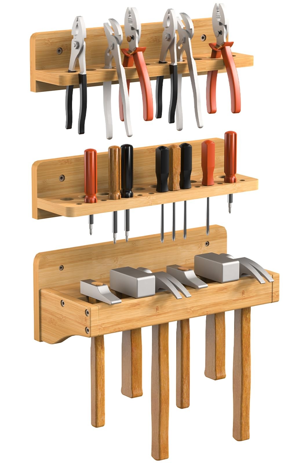 Wall Mounted Screwdriver Organizer, Hammer Rack and Pliers Holder, Set of 3 W...