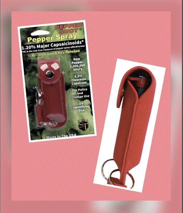 RAW RAW Pepper Spray USA RED LEATHERETTE Women Defense Keychain 1 / 2 UV DYE HOT