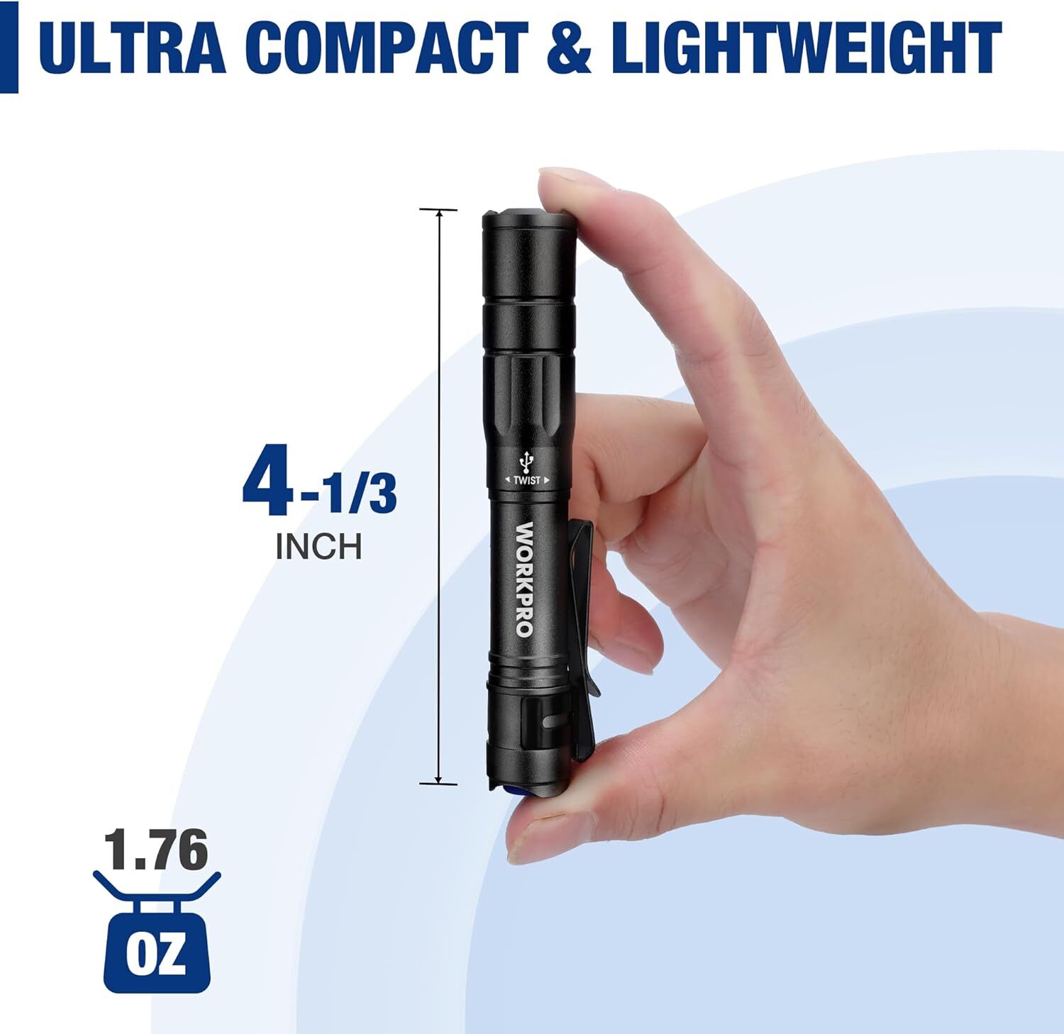 WORKPRO 2PCS Rechargeable Pen Light Mini Flashlight Ultra-Compact EDC Flashlight