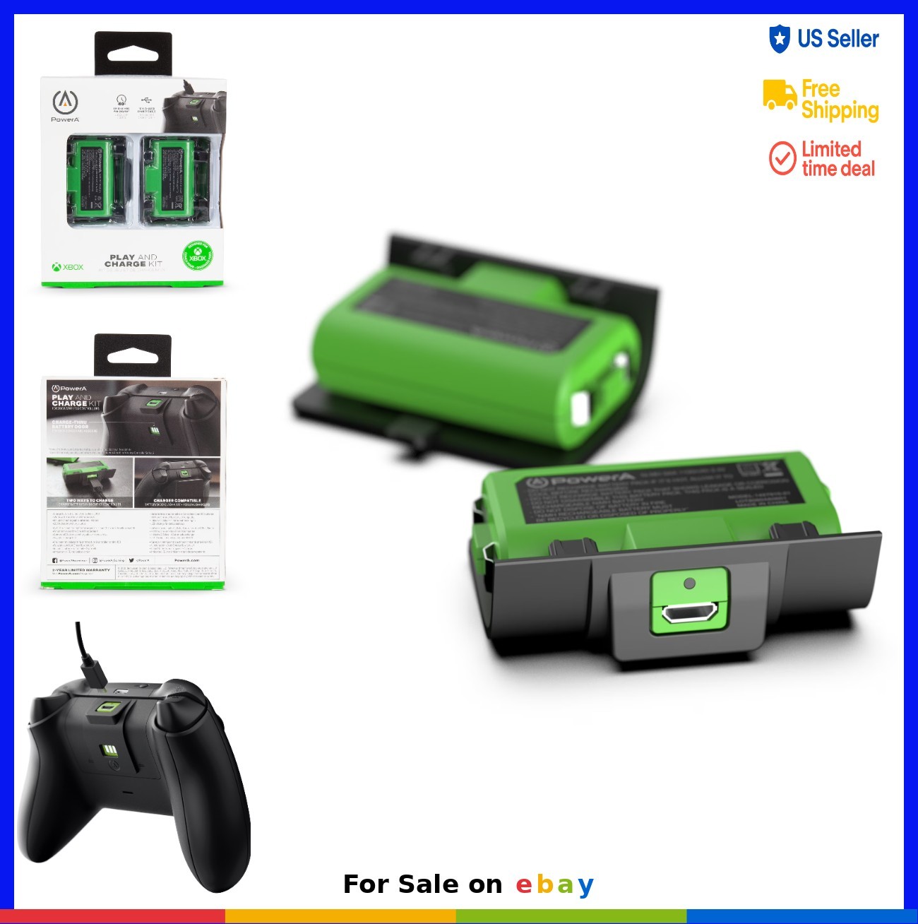 Xbox Rechargeable Battery Pack 1100mAh 2 Pack 10ft USB Cable Charge Kit for
