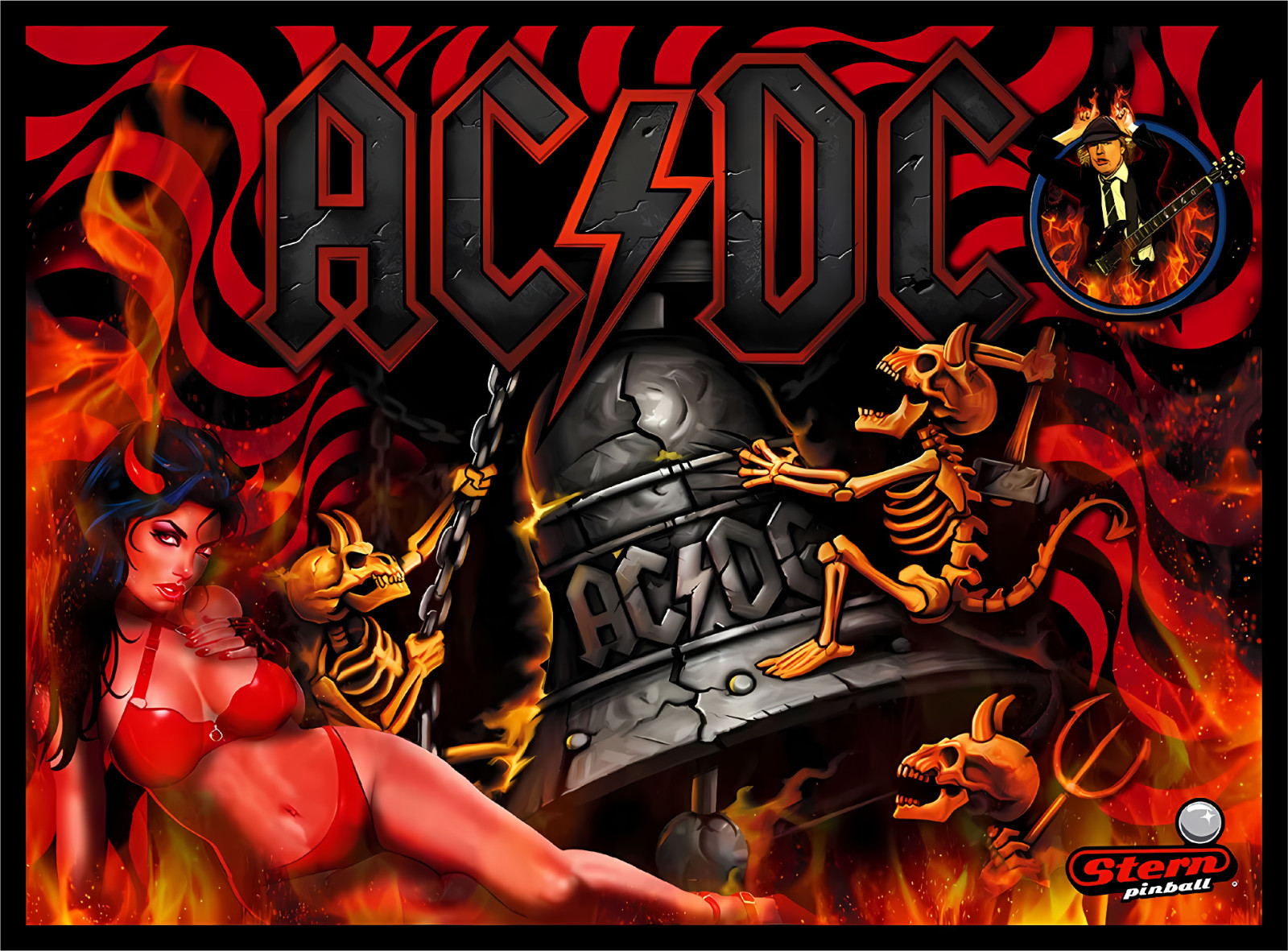 Stern AC DC ACDC Pinball Machine Custom DevilGirl With Bell Translite