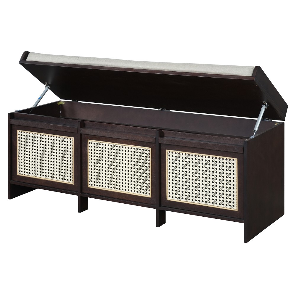 Entryway Shoe Bench, Retro Storage Bench with Rattan Drawers & Removable Button