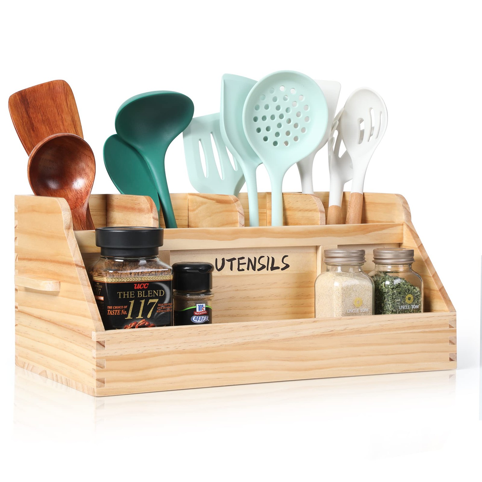 Kitchen Utensil Holder For Countertop With 5 Compartments Utensil Organizer With