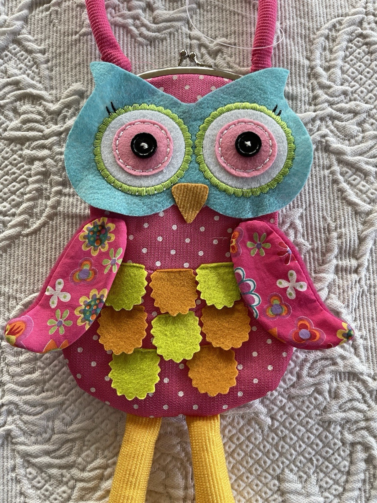 Owl Colorful Patchwork Feet Door Hanger or Kids Child Little Girls Clasp Purse
