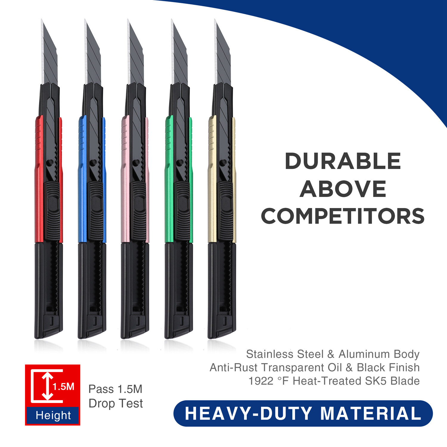WORKPRO 5PCS Utility Knife Retractable Snap-off Blade Heavy Duty Box Cutter Set