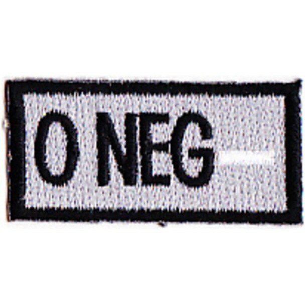 O NEG NEGATIVE BLOOD TYPE SILVER EMBROIDERED  PATCH