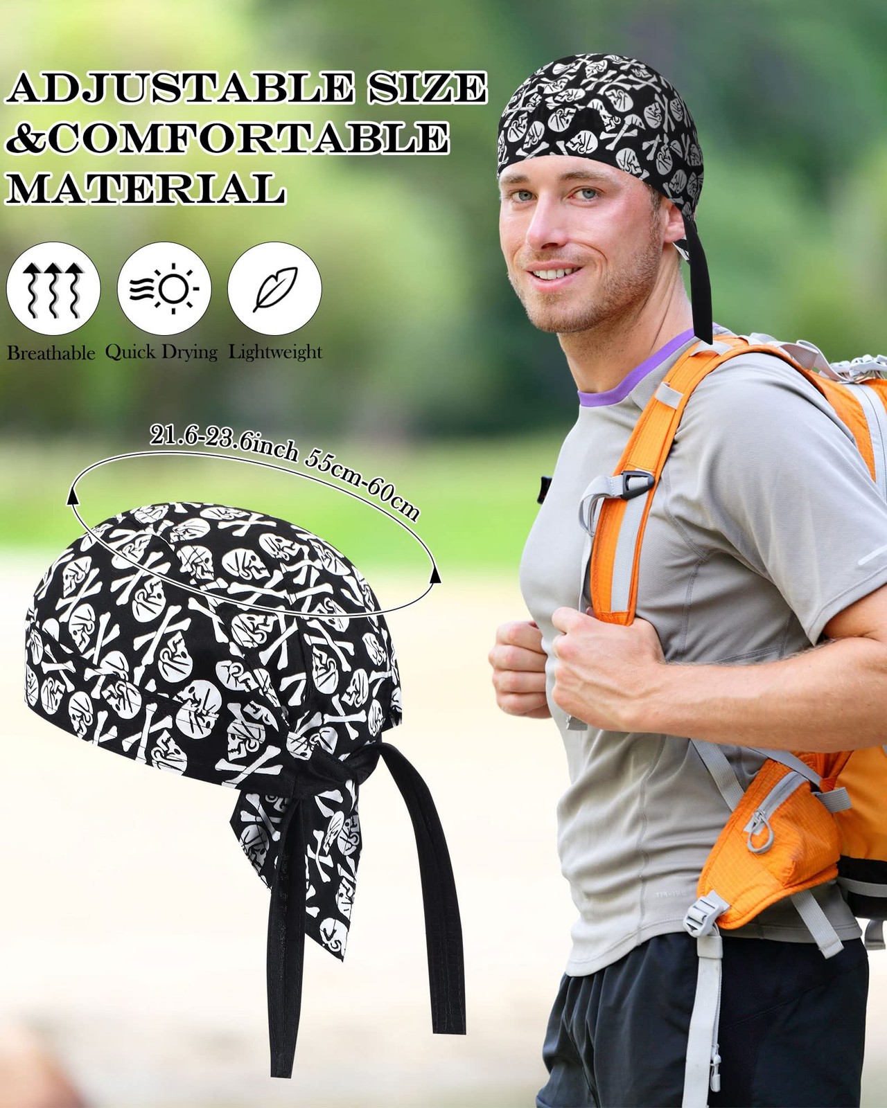 Foaincore 8 Pack Do Rag Skull Caps for Men Sweat One Size, Multicoloured