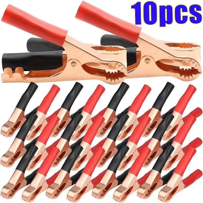 10 pcs 70mm Red & Black Car Battery Test Lead Clip Crocodile Alligator Clamps