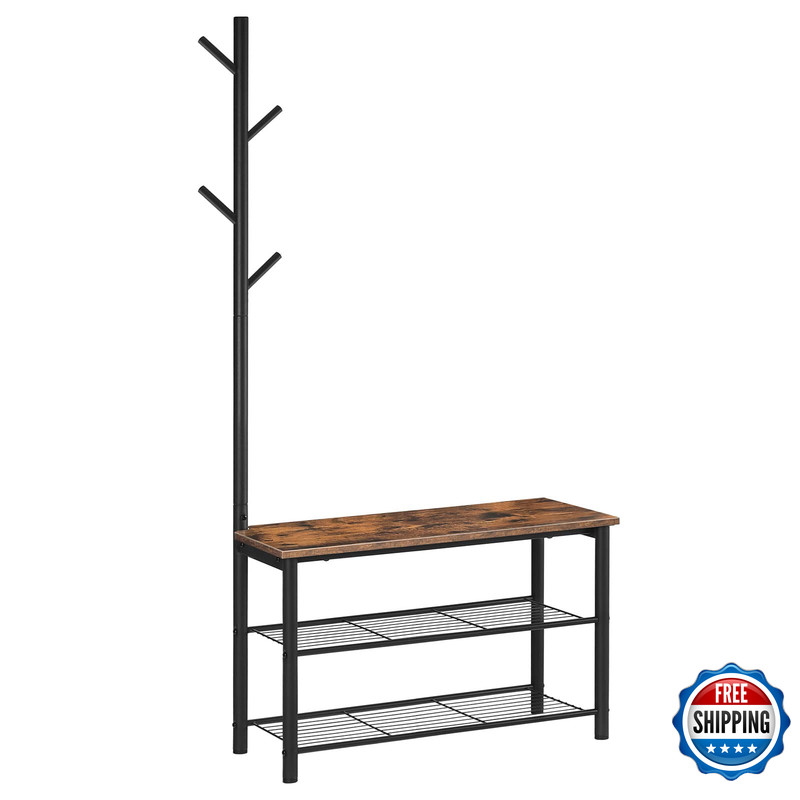 Hoobro Coat Rack Shoe Bench 3-Tier Shoe Rack Industrial Shoe Organizer Storage