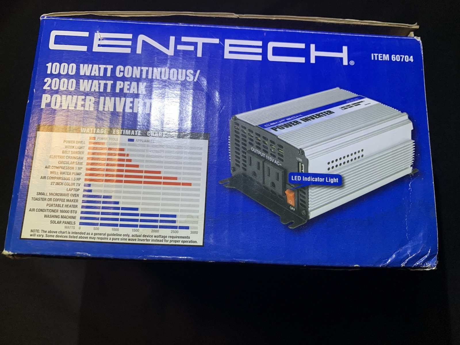 Cen-tech 1000 Watt Continuous 2000 Watt Peak Power Inverter NOB