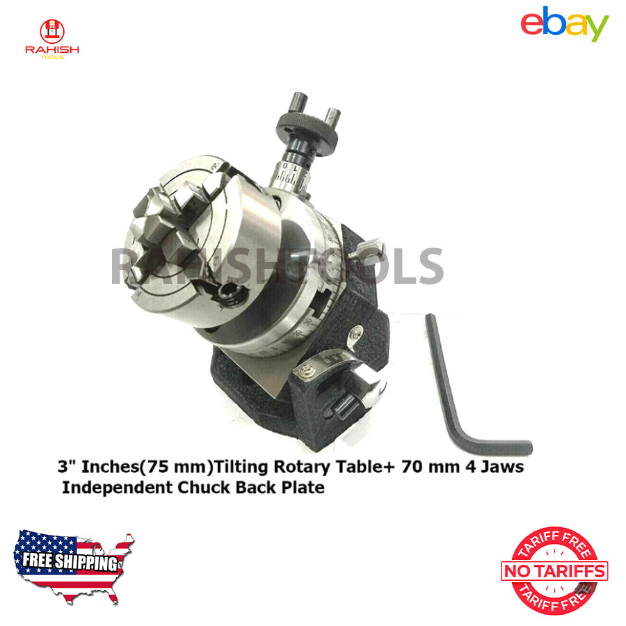 3" 75 mm Tilting Rotary Table with 70mm 4 Jaws  Independent Chuck Back Plate USA
