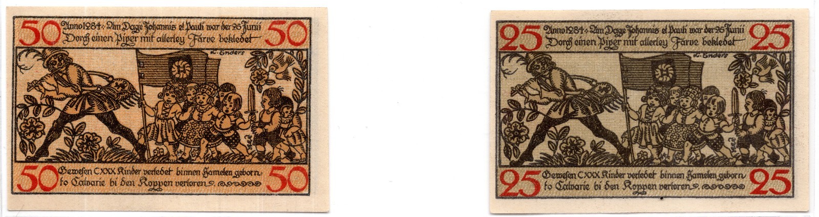 1918 Germany Hameln Notgeld 2 Note Set (2096)