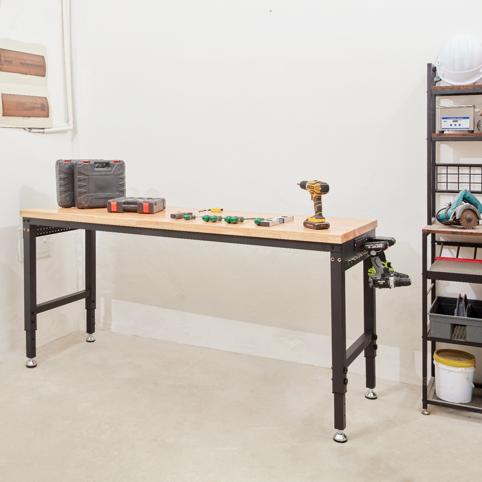 Uimoso Adjustable Height Workbench 72"L x 25"W Work Bench Table w/ Power Outlets